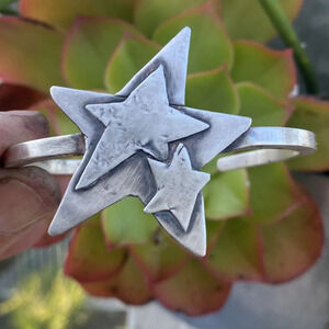 Rustic Sterling silver star cuff bracelet